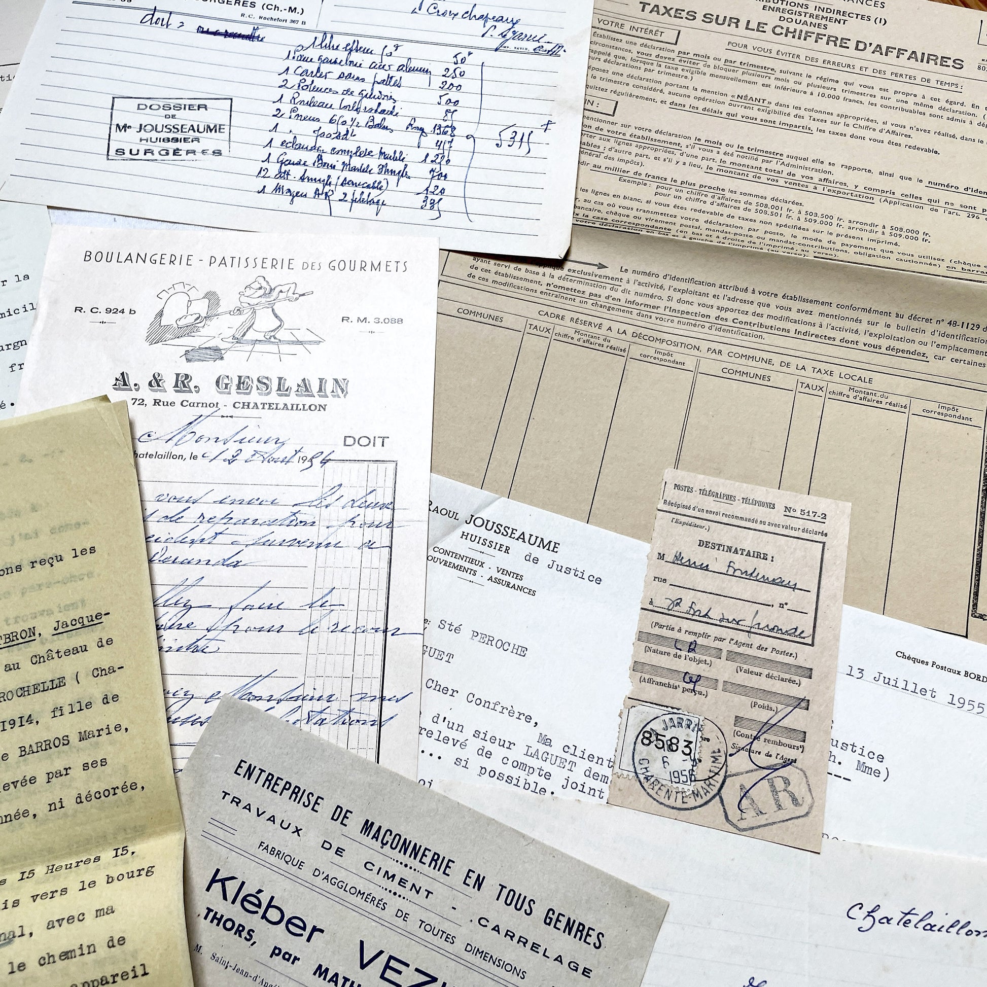 1950s - Vintage Ephemera Lot – French Letters, Invoices & Legal Documents from Notary Archive