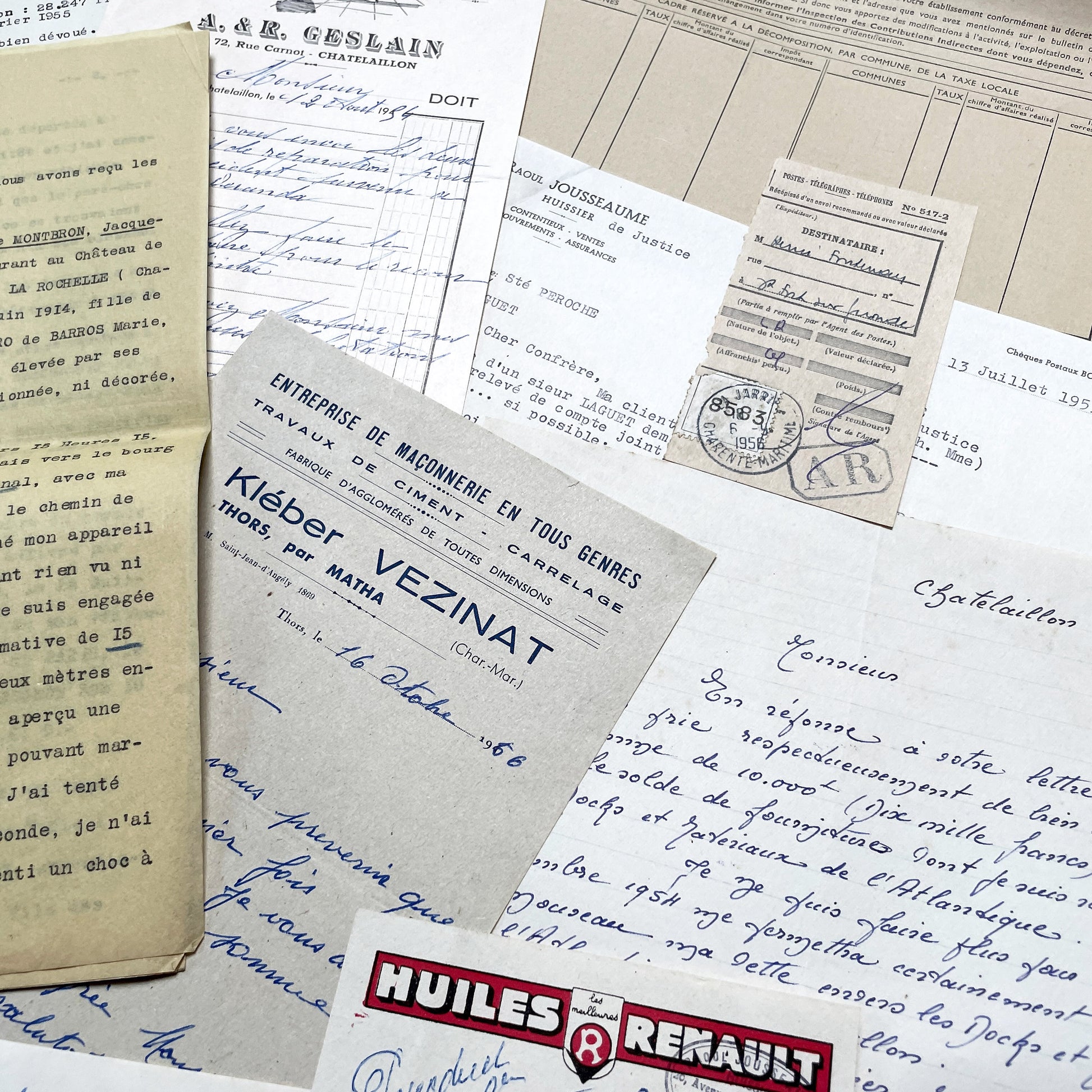 1950s - Vintage Ephemera Lot – French Letters, Invoices & Legal Documents from Notary Archive