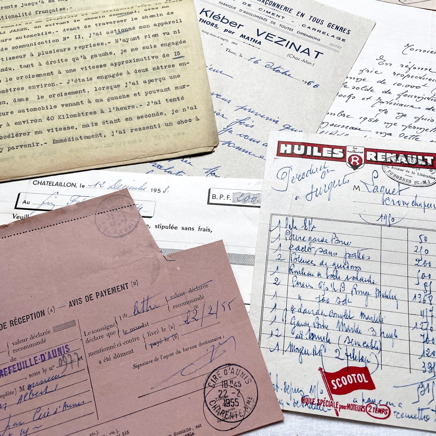 1950s - Vintage Ephemera Lot – French Letters, Invoices & Legal Documents from Notary Archive