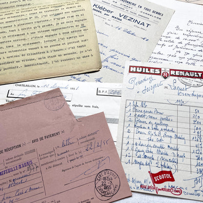 1950s - Vintage Ephemera Lot – French Letters, Invoices & Legal Documents from Notary Archive