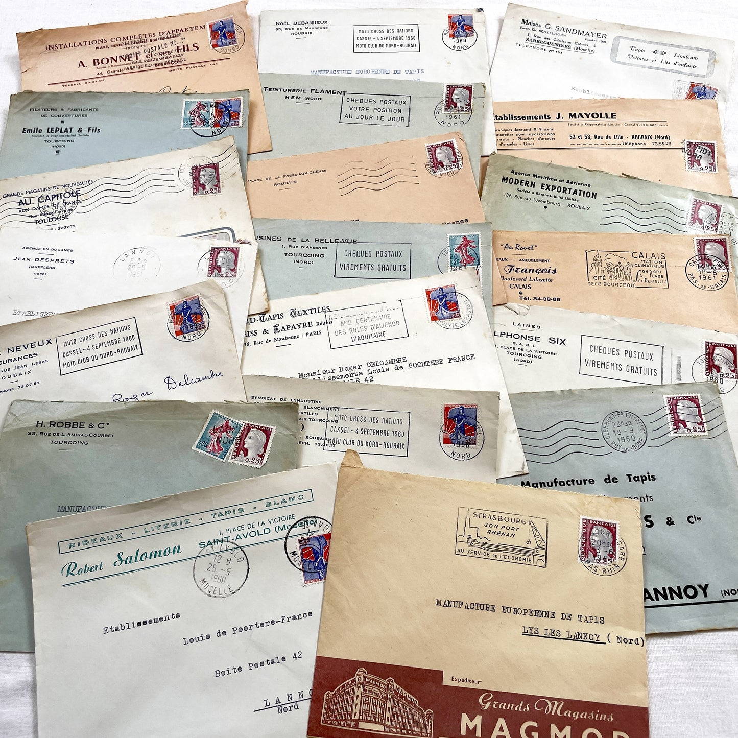 1950s - Lot of 20 Vintage French Business Envelopes – 1950s/1960s Ephemera for Junk Journals, Collage & Paper Crafts