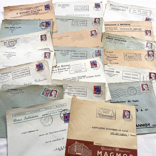 1950s - Lot of 20 Vintage French Business Envelopes – 1950s/1960s Ephemera for Junk Journals, Collage & Paper Crafts
