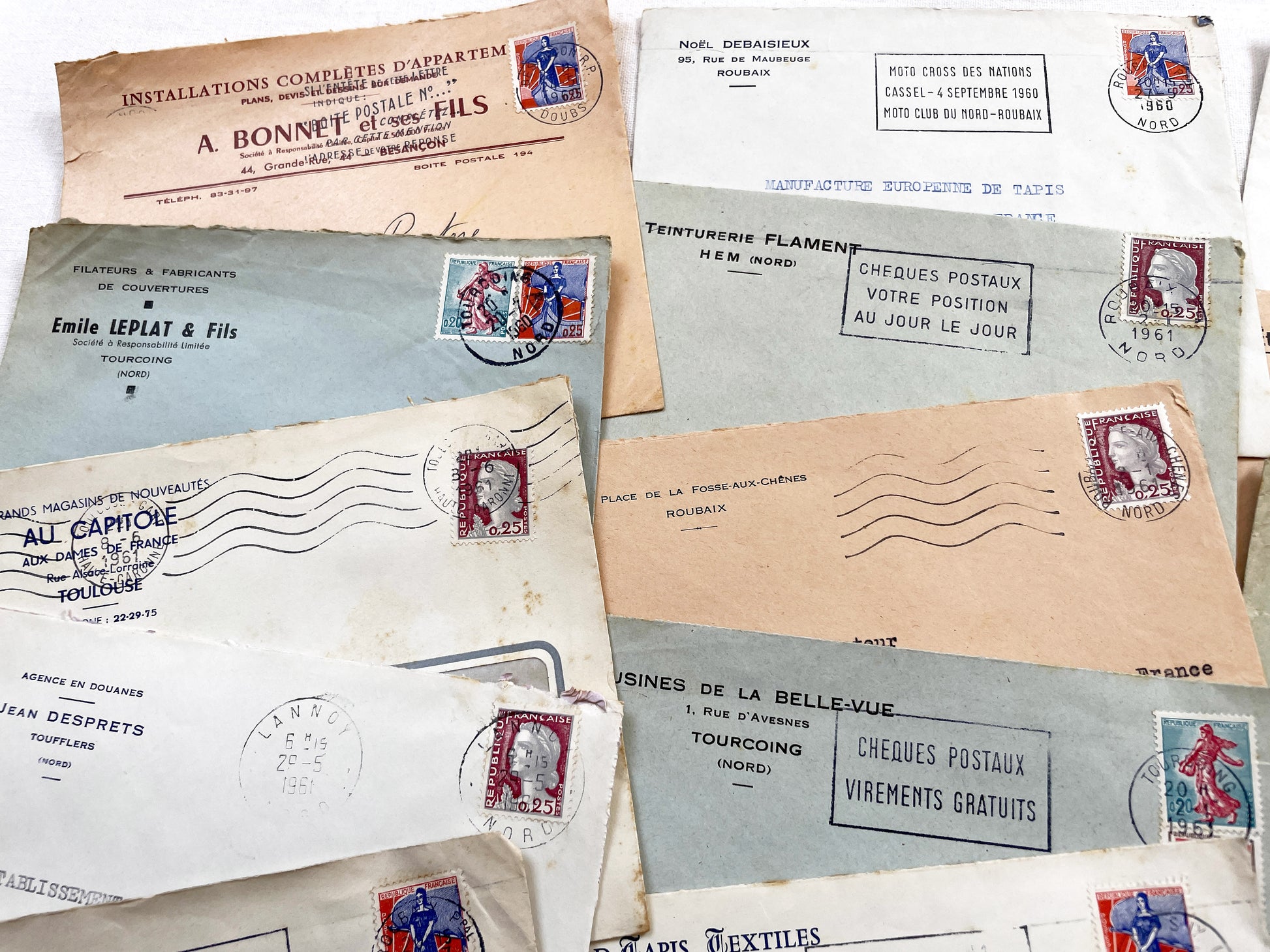 1950s - Lot of 20 Vintage French Business Envelopes – 1950s/1960s Ephemera for Junk Journals, Collage & Paper Crafts