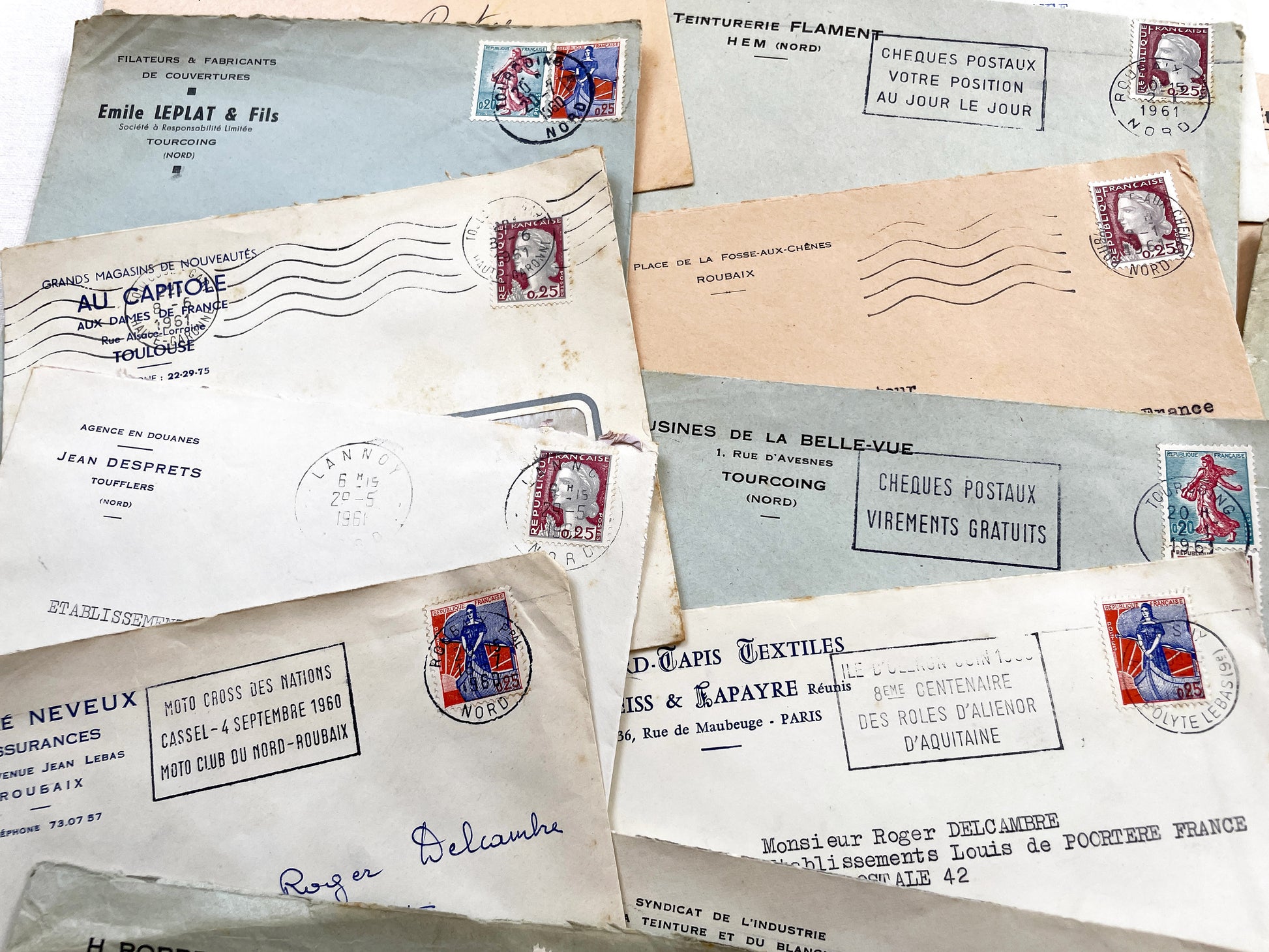 1950s - Lot of 20 Vintage French Business Envelopes – 1950s/1960s Ephemera for Junk Journals, Collage & Paper Crafts