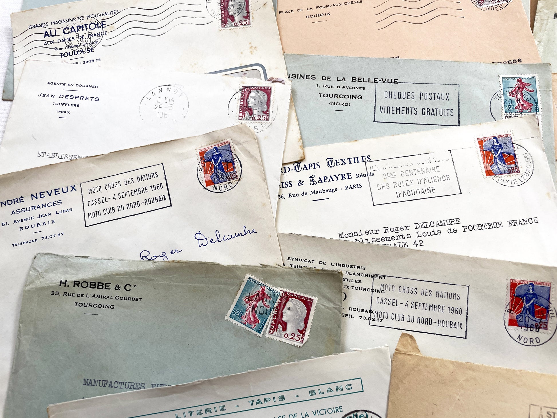 1950s - Lot of 20 Vintage French Business Envelopes – 1950s/1960s Ephemera for Junk Journals, Collage & Paper Crafts