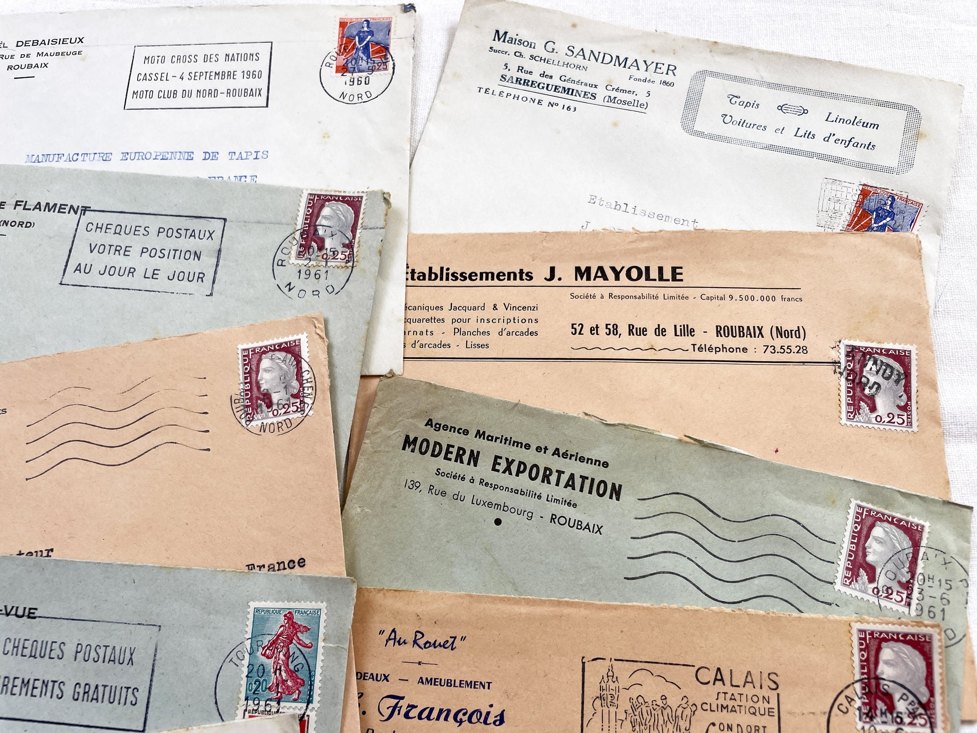 1950s - Lot of 20 Vintage French Business Envelopes – 1950s/1960s Ephemera for Junk Journals, Collage & Paper Crafts