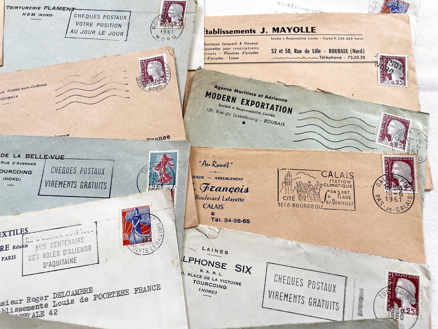 1950s - Lot of 20 Vintage French Business Envelopes – 1950s/1960s Ephemera for Junk Journals, Collage & Paper Crafts