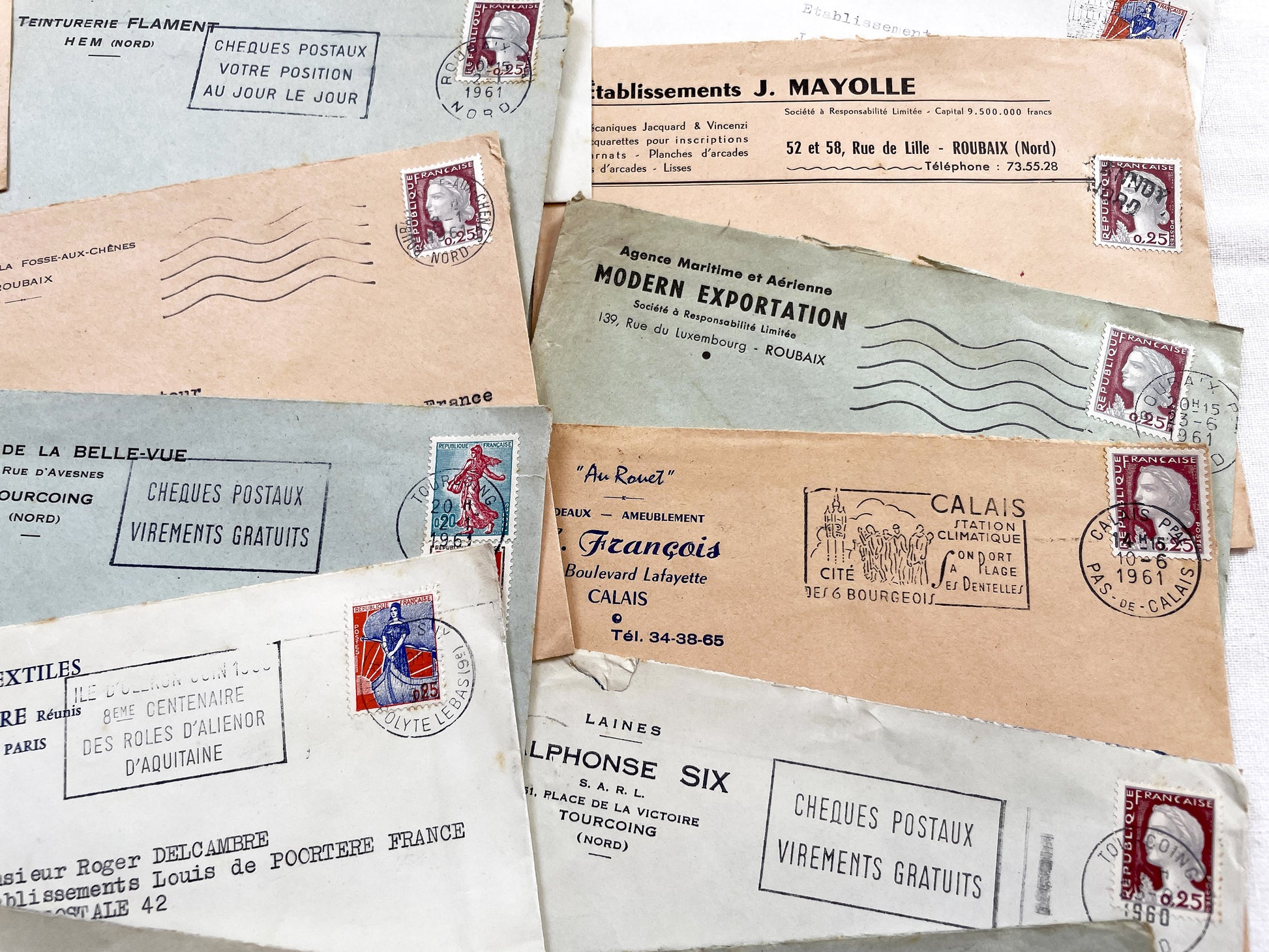 1950s - Lot of 20 Vintage French Business Envelopes – 1950s/1960s Ephemera for Junk Journals, Collage & Paper Crafts