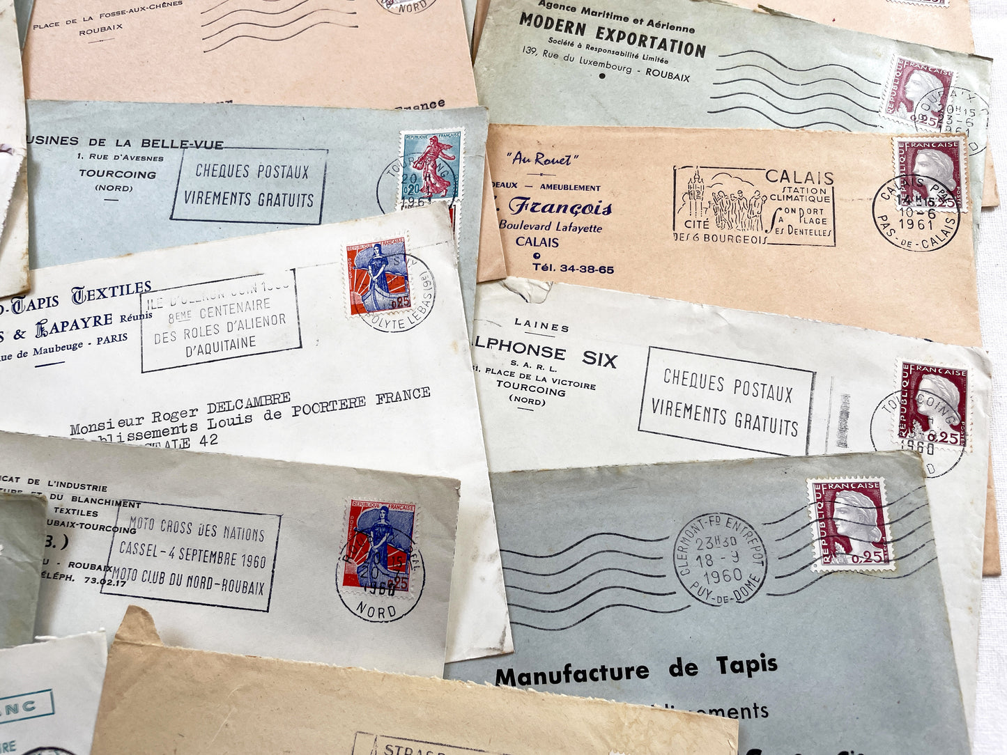 1950s - Lot of 20 Vintage French Business Envelopes – 1950s/1960s Ephemera for Junk Journals, Collage & Paper Crafts