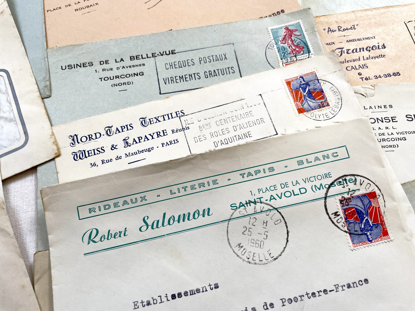 1950s - Lot of 20 Vintage French Business Envelopes – 1950s/1960s Ephemera for Junk Journals, Collage & Paper Crafts