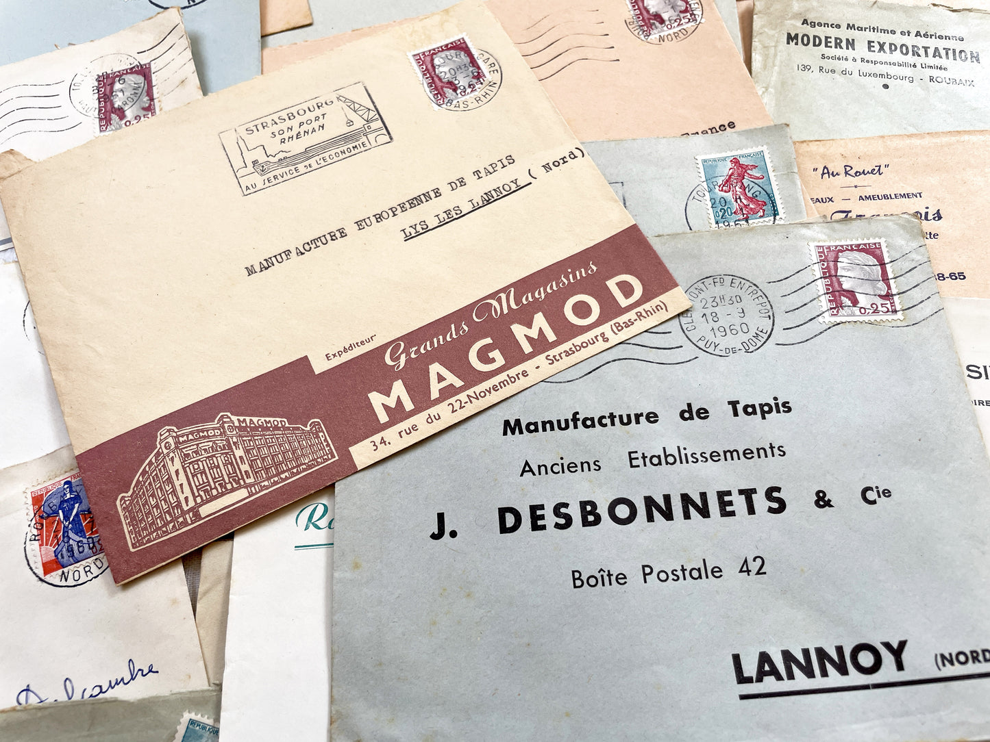 1950s - Lot of 20 Vintage French Business Envelopes – 1950s/1960s Ephemera for Junk Journals, Collage & Paper Crafts