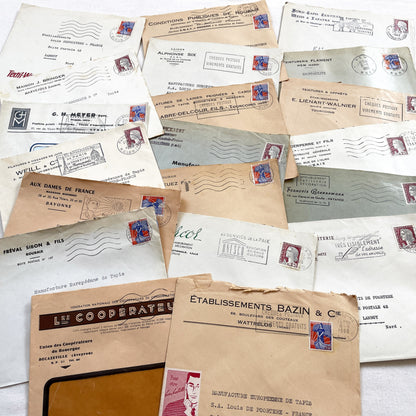 1950s - Lot of 20 Vintage French Business Envelopes – 1950s/1960s Ephemera for Junk Journals, Collage & Paper Crafts