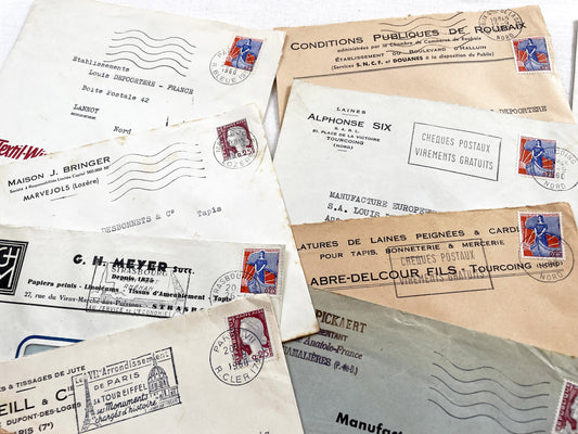 1950s - Lot of 20 Vintage French Business Envelopes – 1950s/1960s Ephemera for Junk Journals, Collage & Paper Crafts