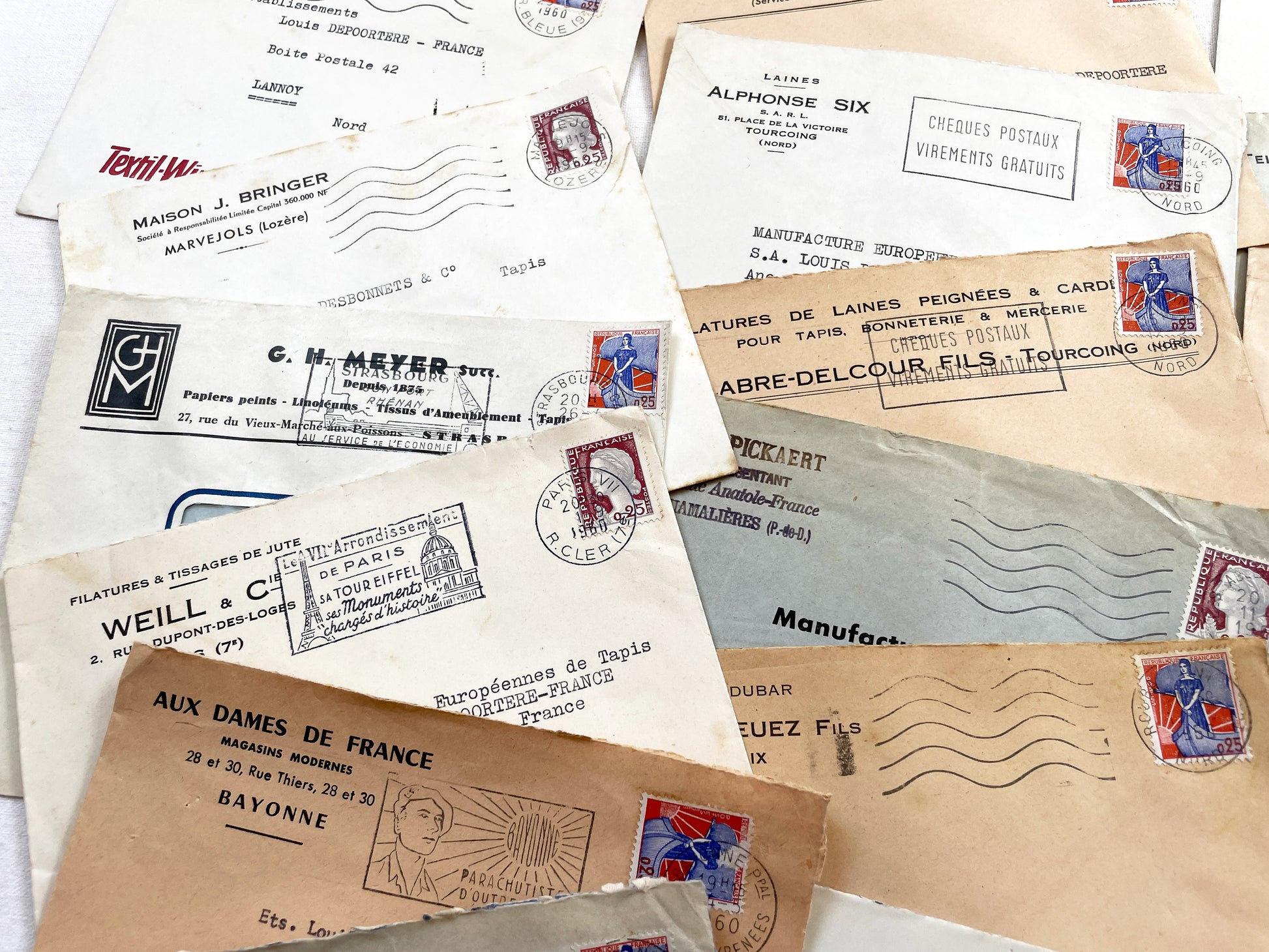 1950s - Lot of 20 Vintage French Business Envelopes – 1950s/1960s Ephemera for Junk Journals, Collage & Paper Crafts