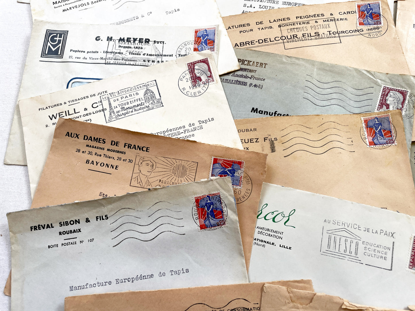 1950s - Lot of 20 Vintage French Business Envelopes – 1950s/1960s Ephemera for Junk Journals, Collage & Paper Crafts