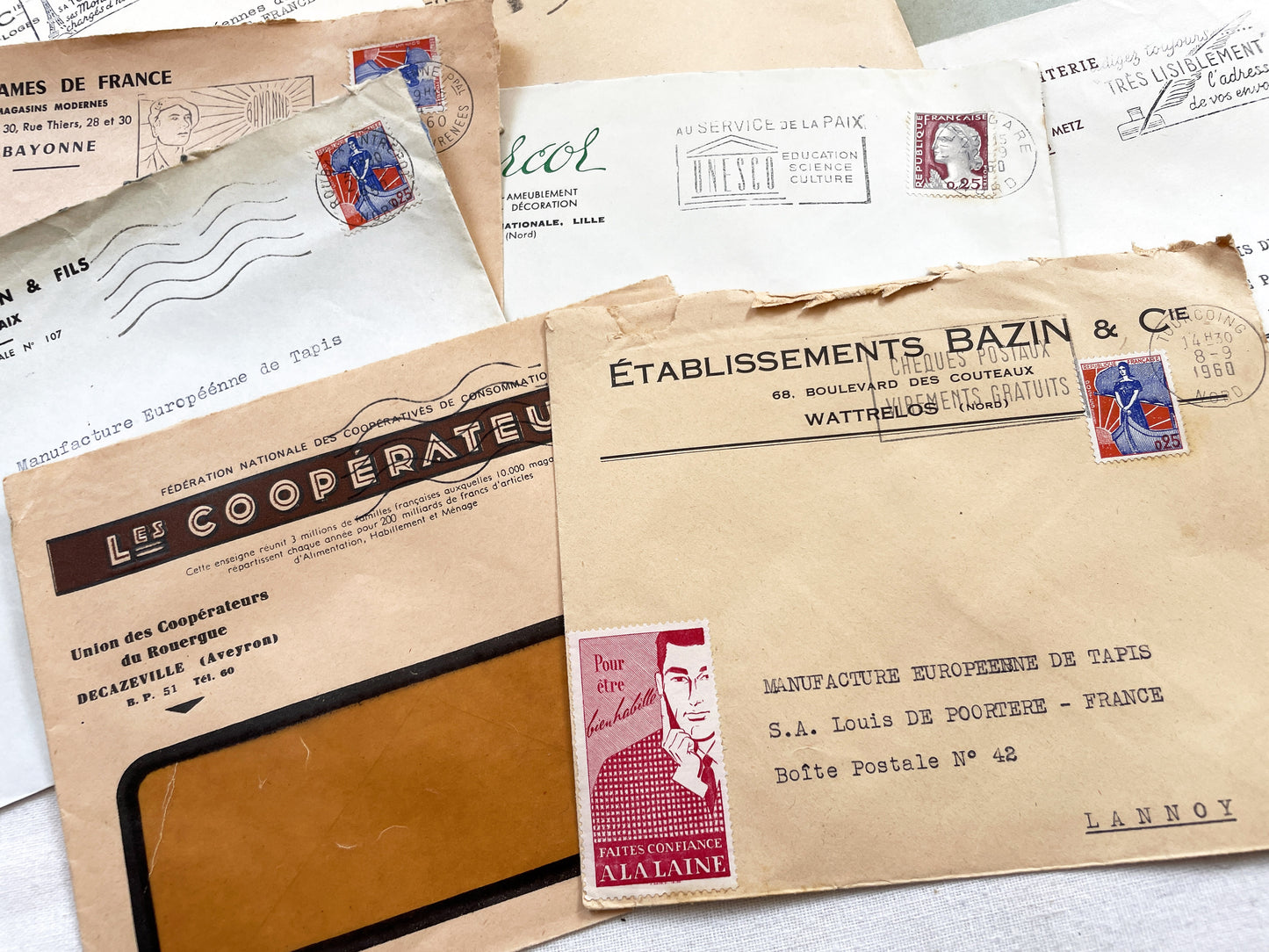 1950s - Lot of 20 Vintage French Business Envelopes – 1950s/1960s Ephemera for Junk Journals, Collage & Paper Crafts