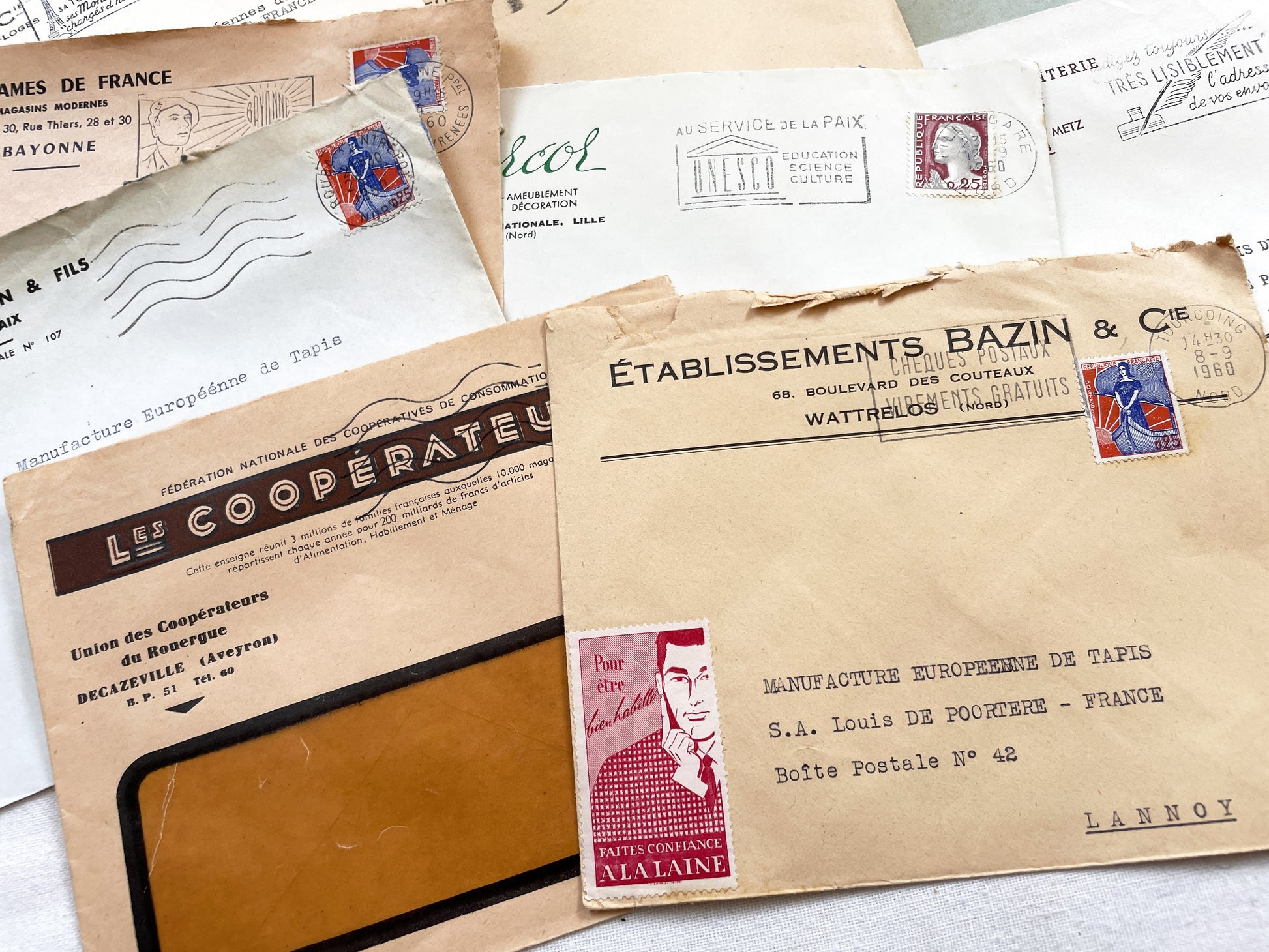 1950s - Lot of 20 Vintage French Business Envelopes – 1950s/1960s Ephemera for Junk Journals, Collage & Paper Crafts