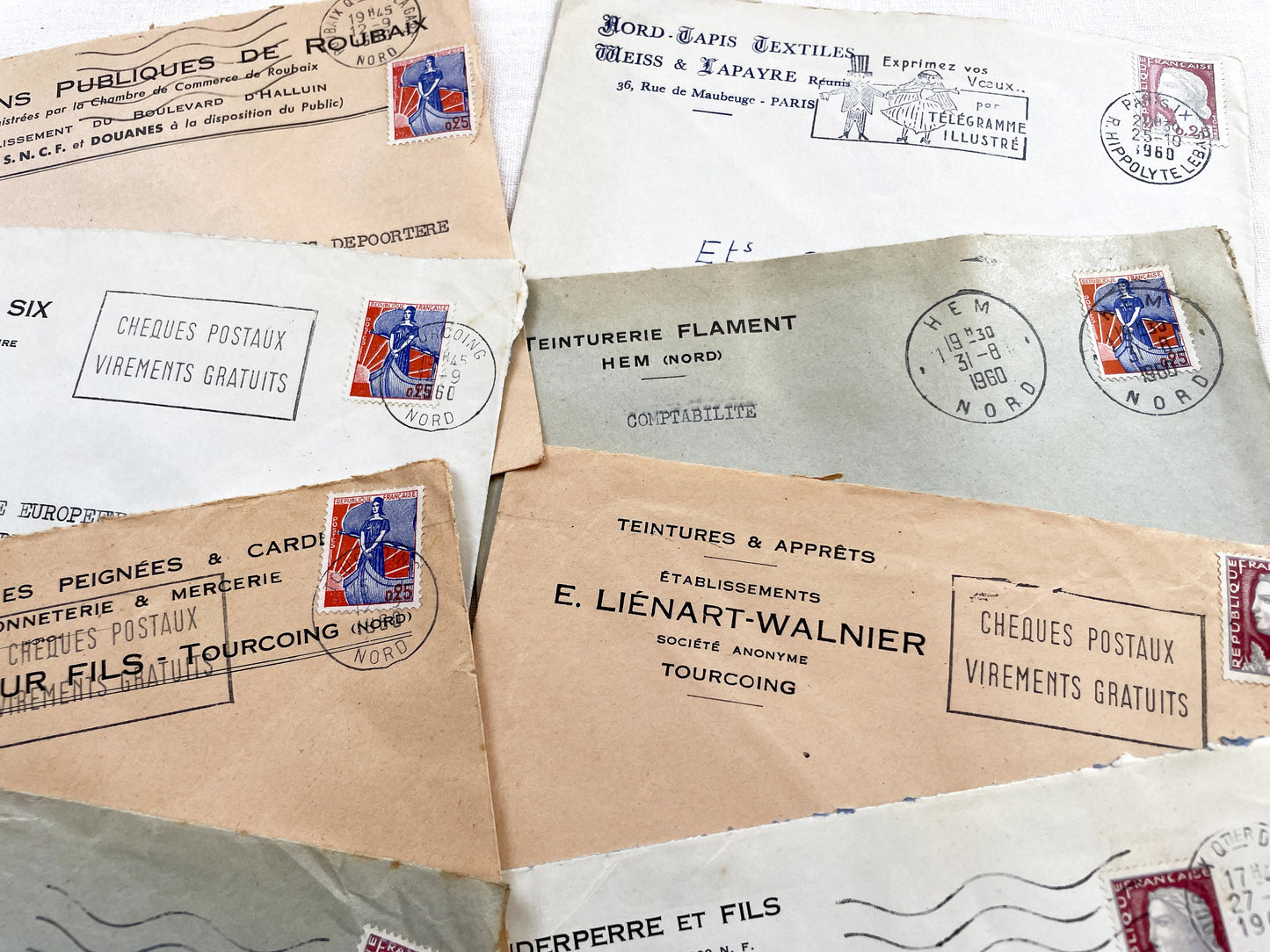 1950s - Lot of 20 Vintage French Business Envelopes – 1950s/1960s Ephemera for Junk Journals, Collage & Paper Crafts