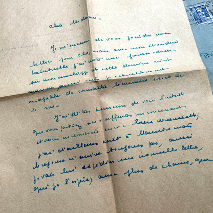 1940s French handwritten letters lot with envelopes and wartime stamps, showcasing vintage paper and cursive script.