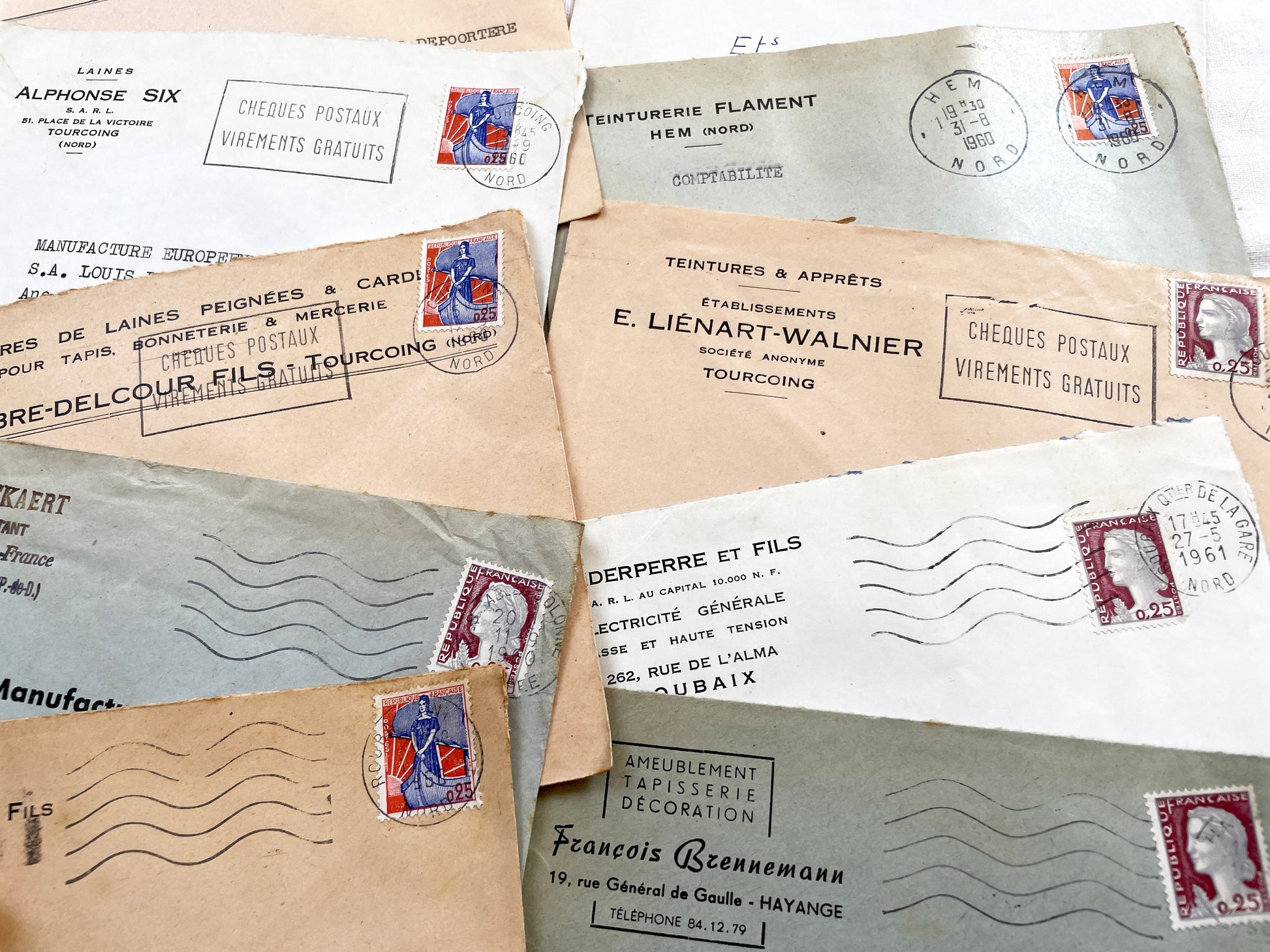 1950s - Lot of 20 Vintage French Business Envelopes – 1950s/1960s Ephemera for Junk Journals, Collage & Paper Crafts