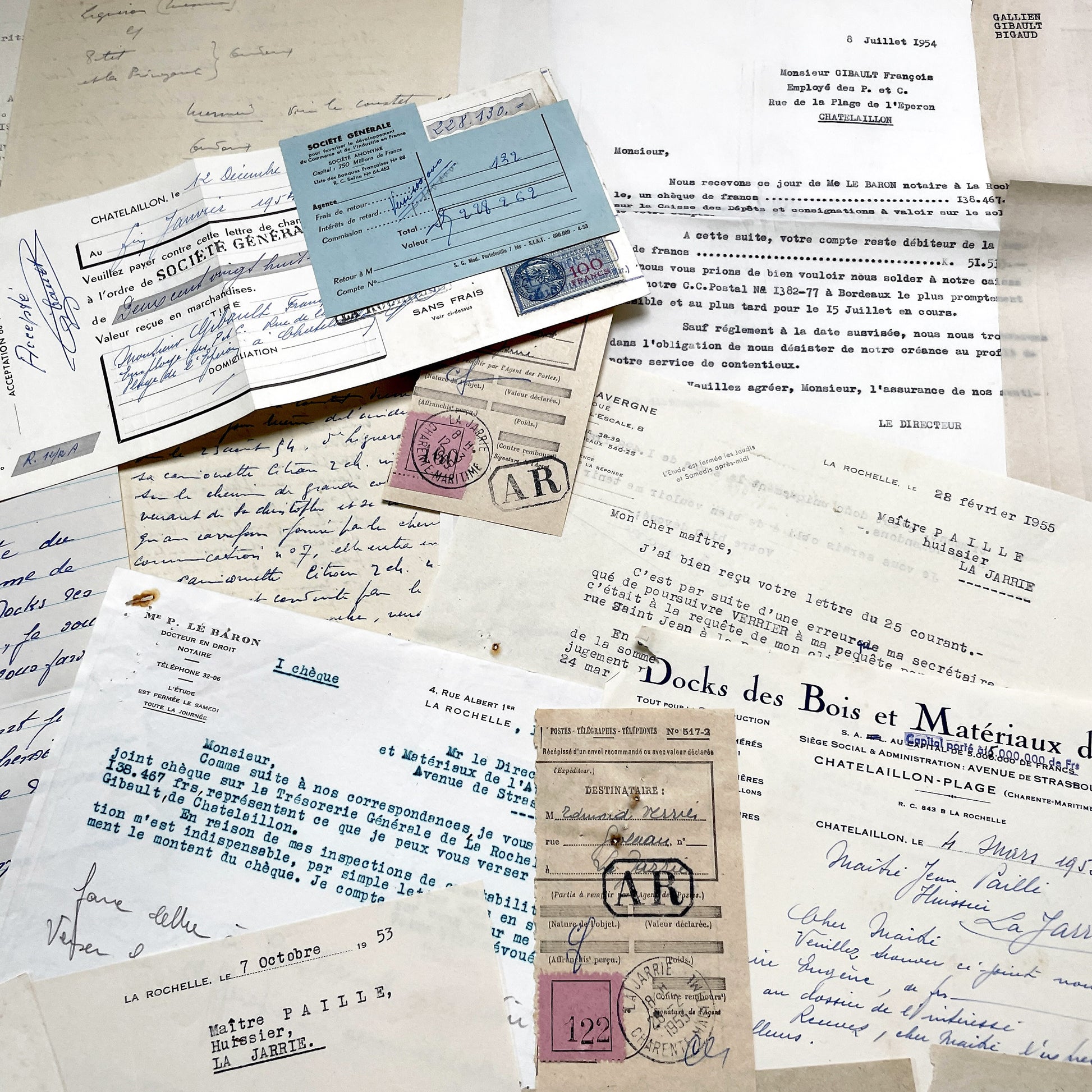 1950s - Vintage Ephemera Lot – French Letters, Invoices & Legal Documents from Notary Archive