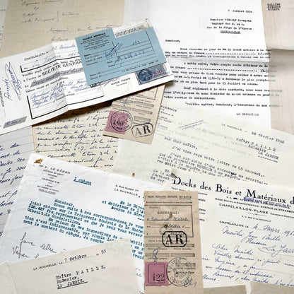 1950s - Vintage Ephemera Lot – French Letters, Invoices & Legal Documents from Notary Archive