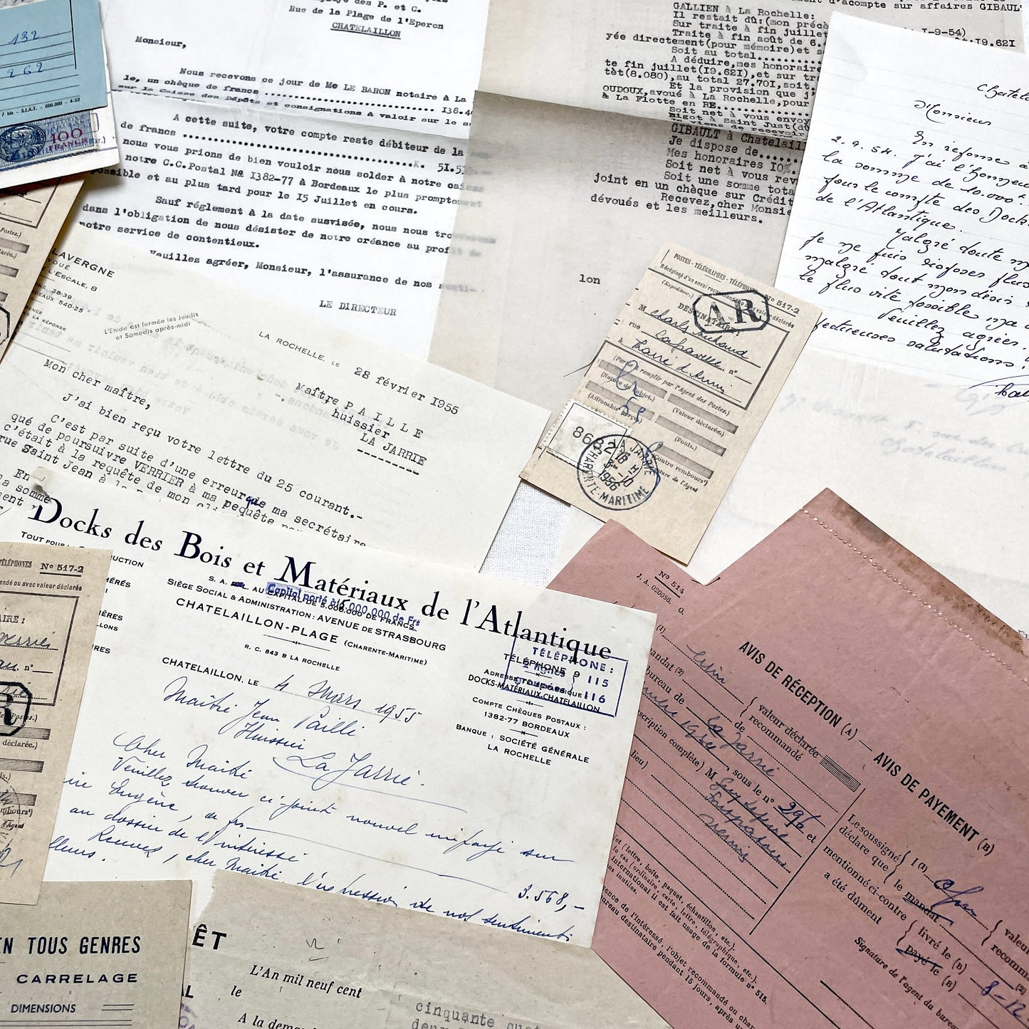 1950s - Vintage Ephemera Lot – French Letters, Invoices & Legal Documents from Notary Archive