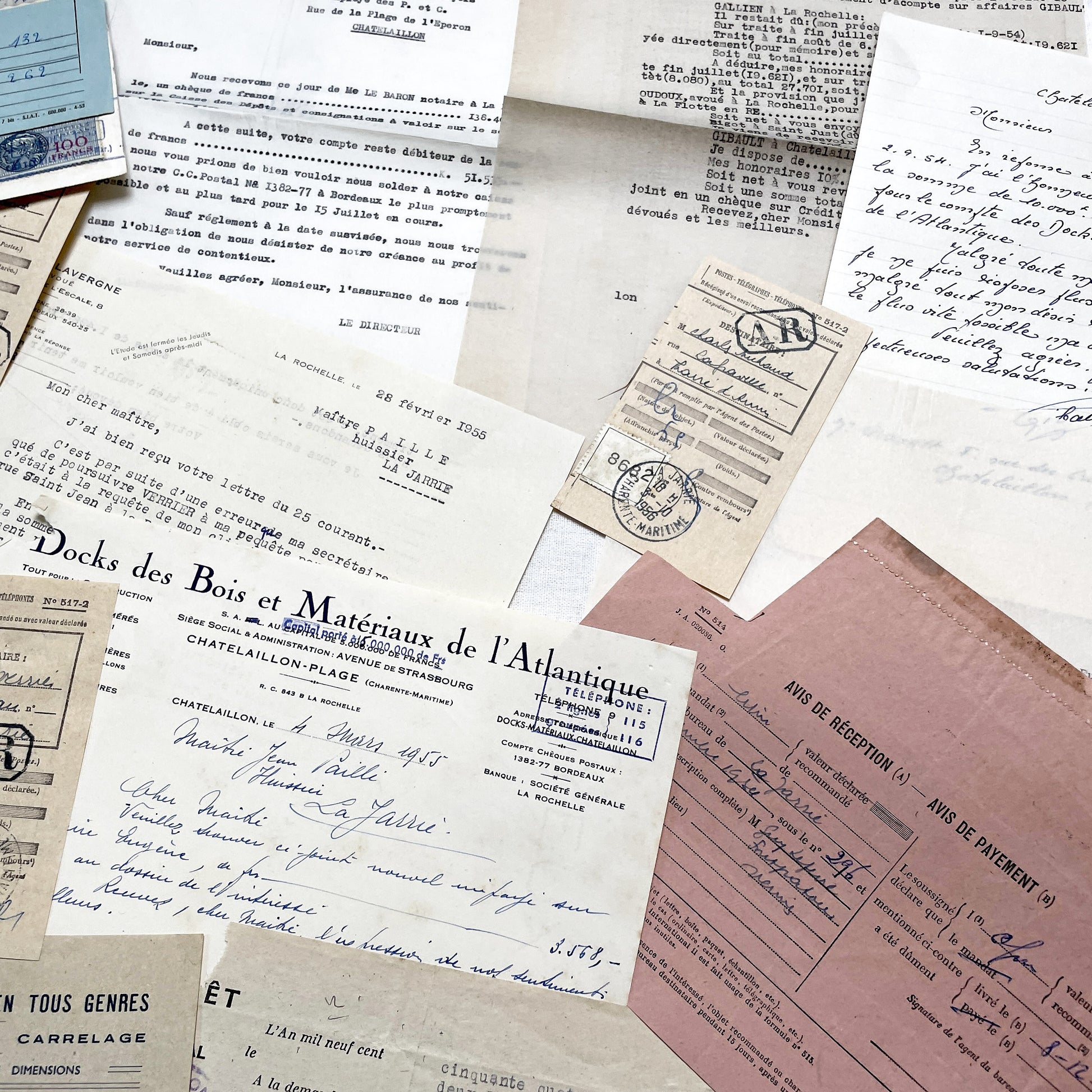 1950s - Vintage Ephemera Lot – French Letters, Invoices & Legal Documents from Notary Archive
