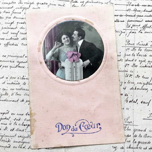 1900s - Antique French Romantic Photo Postcard - Don du Cœur - Couple - Edwardian Era Lovers Memento