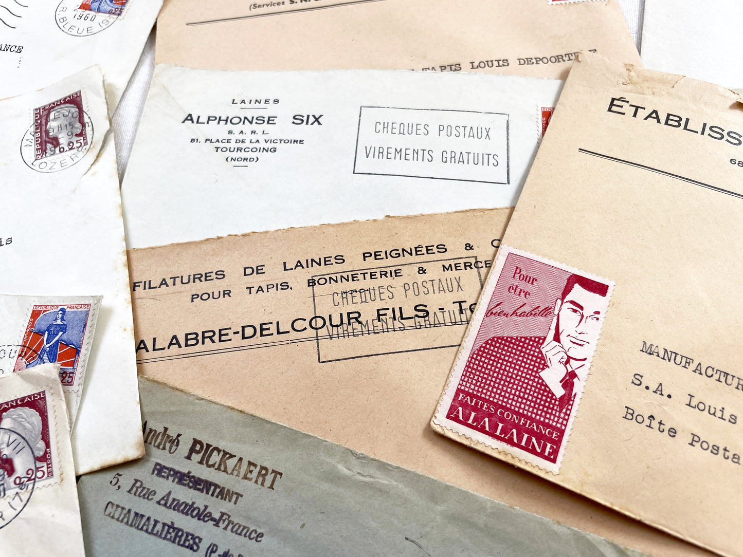 1950s - Lot of 20 Vintage French Business Envelopes – 1950s/1960s Ephemera for Junk Journals, Collage & Paper Crafts