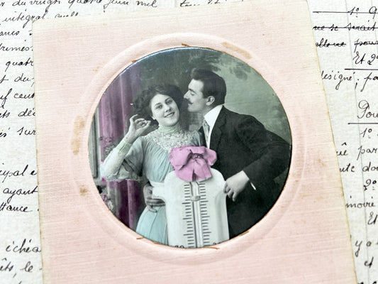 1900s - Antique French Romantic Photo Postcard - Don du Cœur - Couple - Edwardian Era Lovers Memento