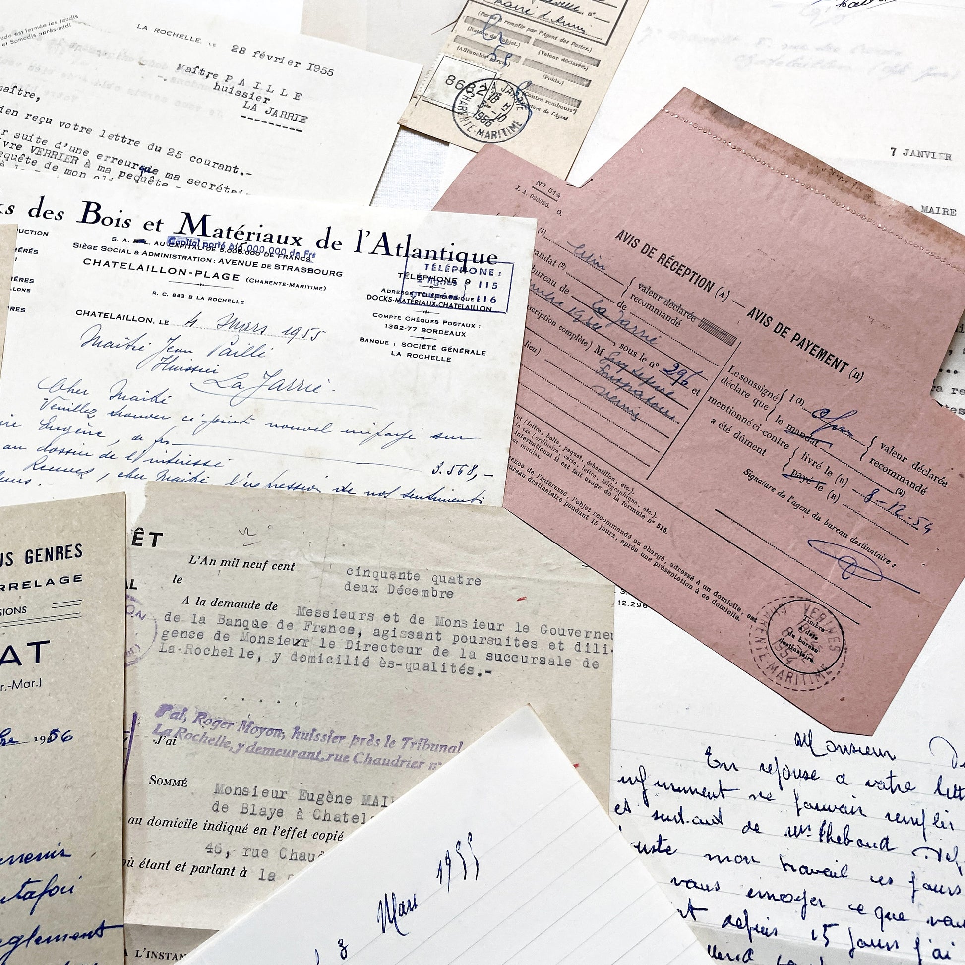 1950s - Vintage Ephemera Lot – French Letters, Invoices & Legal Documents from Notary Archive
