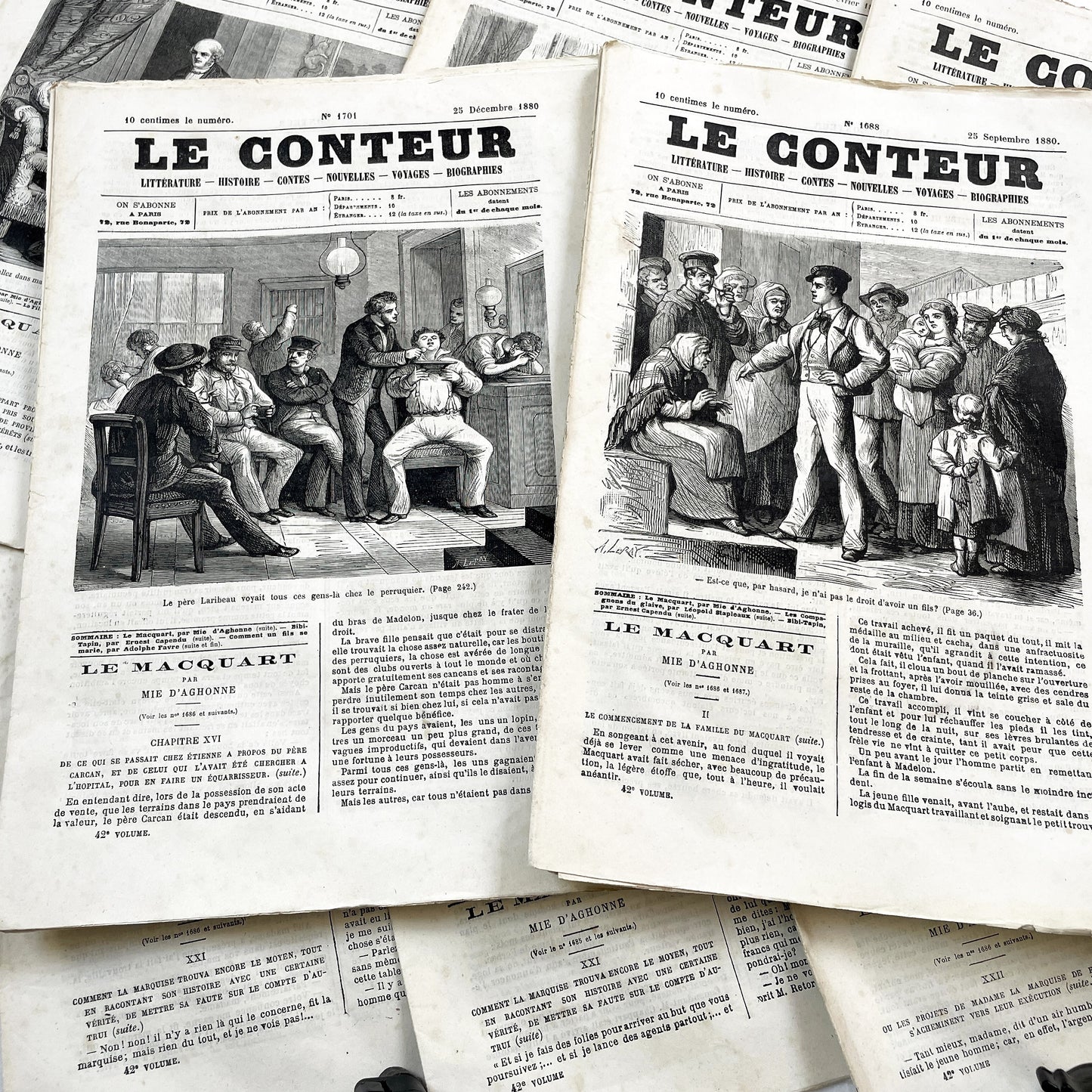 Late 19th - French Periodical Newspapers Le Conteur - Illustrated Victorian Fiction - 1880 Editions - Historical Literature