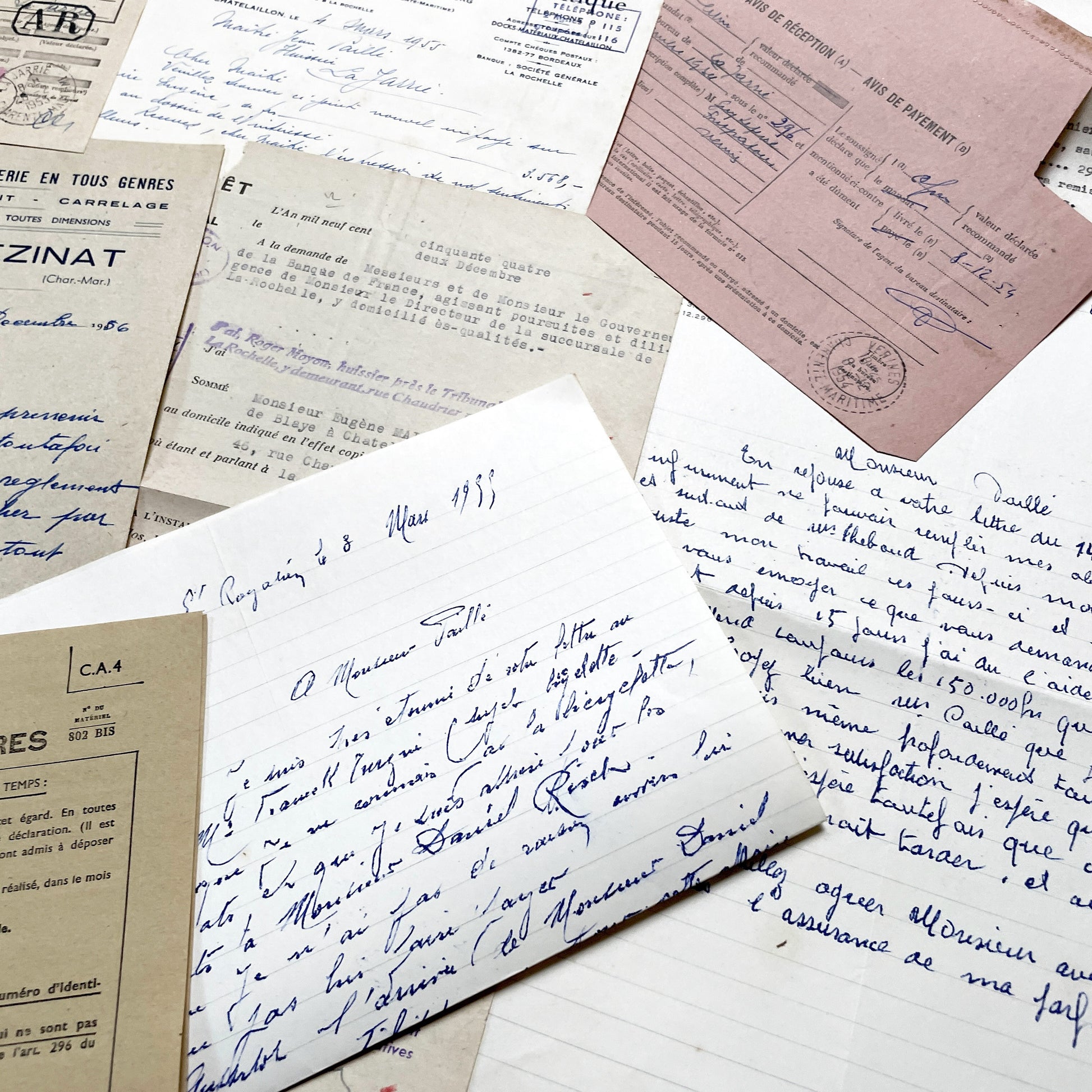 1950s - Vintage Ephemera Lot – French Letters, Invoices & Legal Documents from Notary Archive
