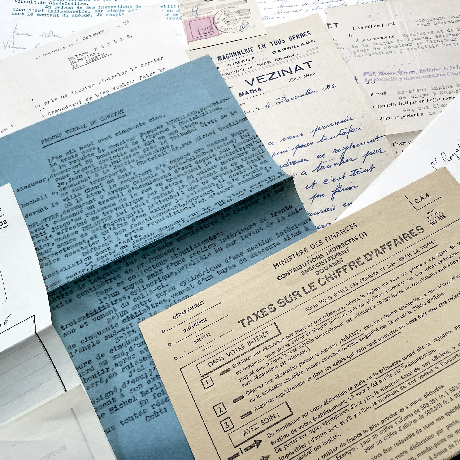 1950s - Vintage Ephemera Lot – French Letters, Invoices & Legal Documents from Notary Archive