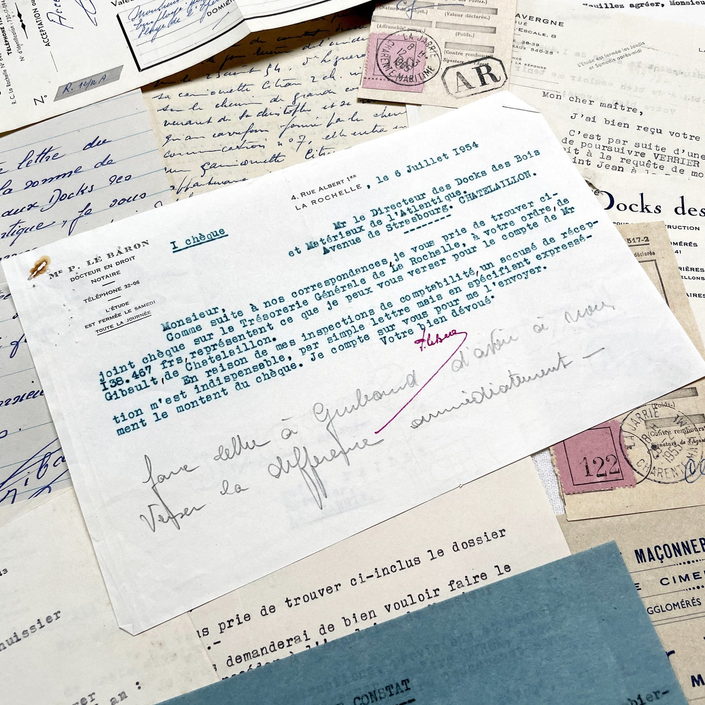 1950s - Vintage Ephemera Lot – French Letters, Invoices & Legal Documents from Notary Archive