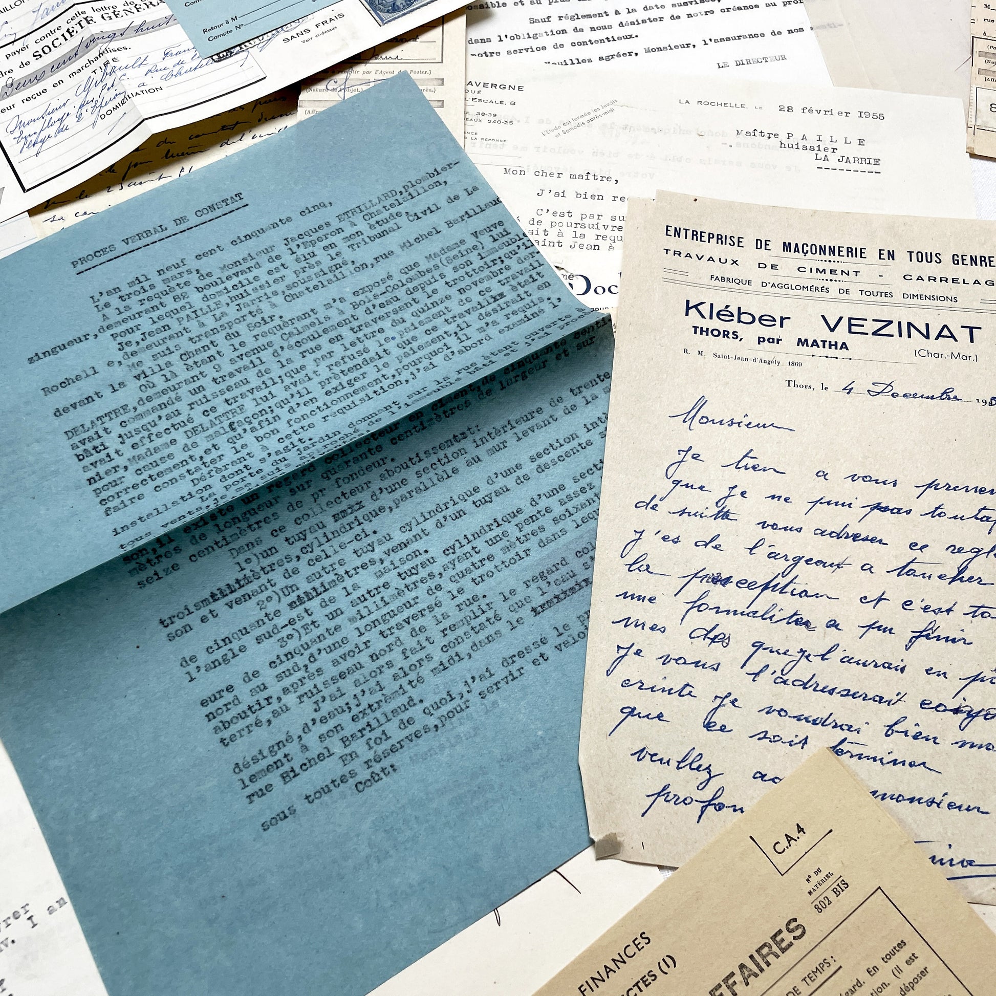 1950s - Vintage Ephemera Lot – French Letters, Invoices & Legal Documents from Notary Archive