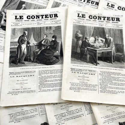 Late 19th - French Literary Newspaper Duo - Le Conteur Publications from 1880-1881 - Vintage French Periodical Set with Engravings