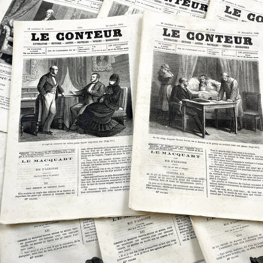 Late 19th - French Literary Newspaper Duo - Le Conteur Publications from 1880-1881 - Vintage French Periodical Set with Engravings