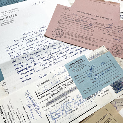 1950s - Vintage Ephemera Lot – French Letters, Invoices & Legal Documents from Notary Archive