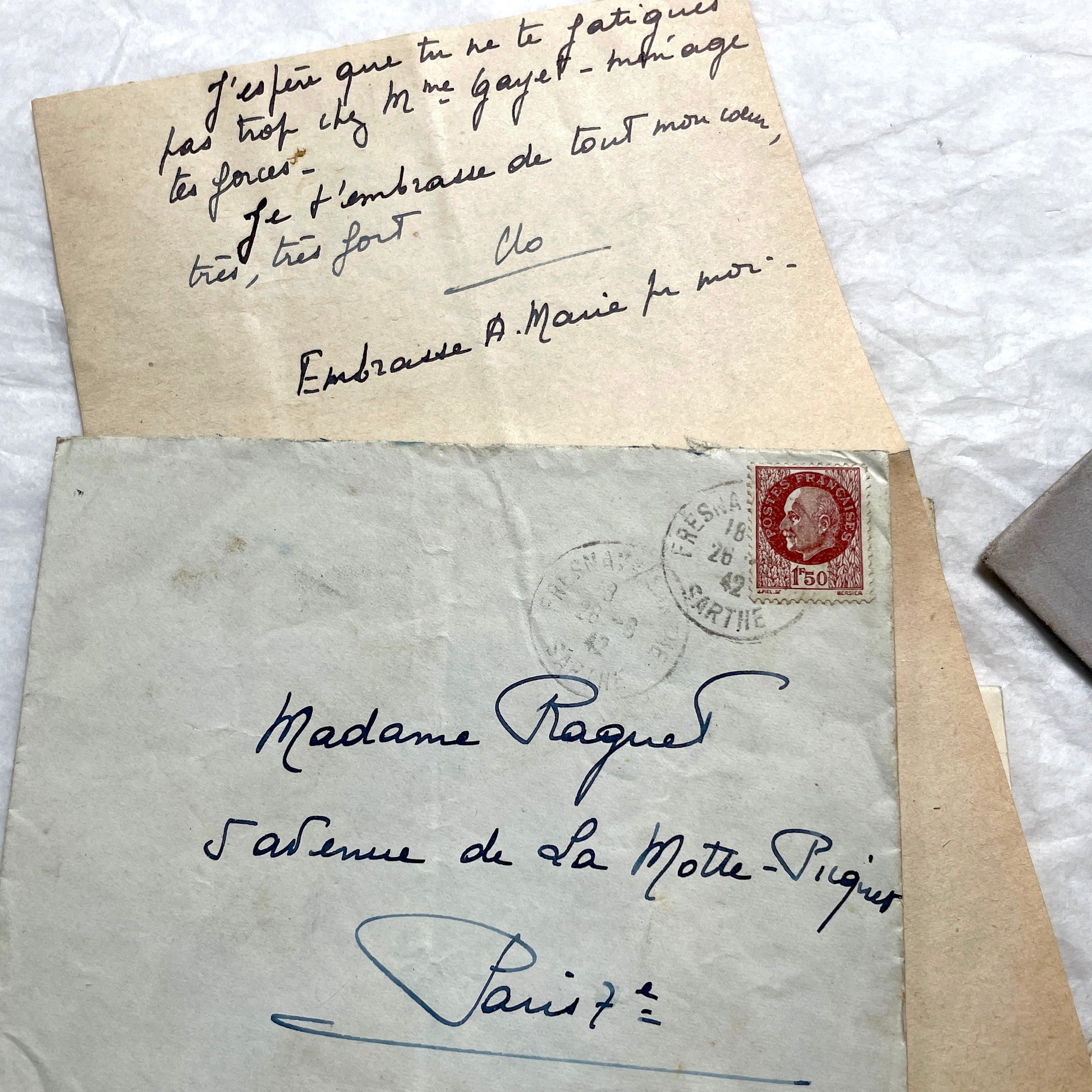 Lot of 1940s vintage French handwritten letters with old stamps and postmarks, including WWII era prisoner of war corresponde