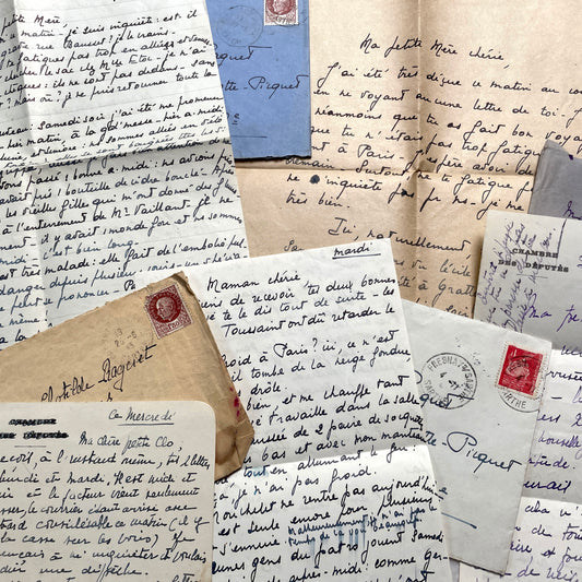 1940s French letter lot - Handwritten personal correspondence with vintage stamps and envelopes.