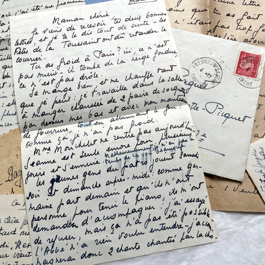 1940s French letter lot - Handwritten personal correspondence with vintage stamps and envelopes.