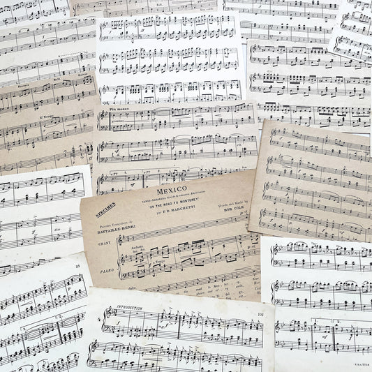 1930s - Vintage French Sheet Music Fragments from 1920s to 1940s - Antique Musical Ephemera for Art and Decor