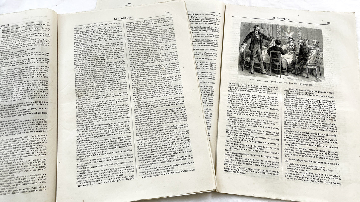 Late 19th - French Literary Newspaper Duo - Le Conteur Publications from 1880-1881 - Vintage French Periodical Set with Engravings