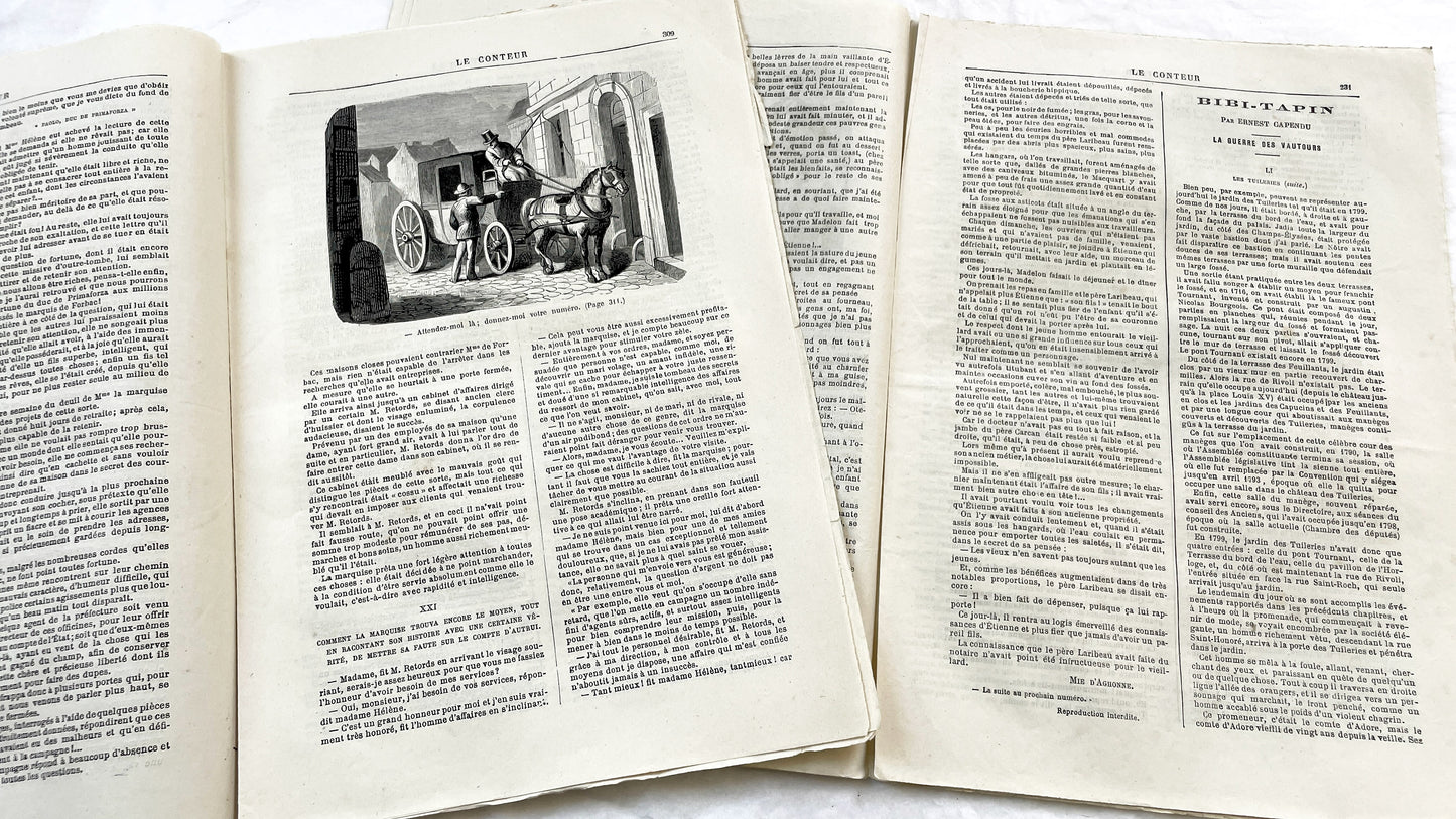 Late 19th - French Literary Newspaper Duo - Le Conteur Publications from 1880-1881 - Vintage French Periodical Set with Engravings