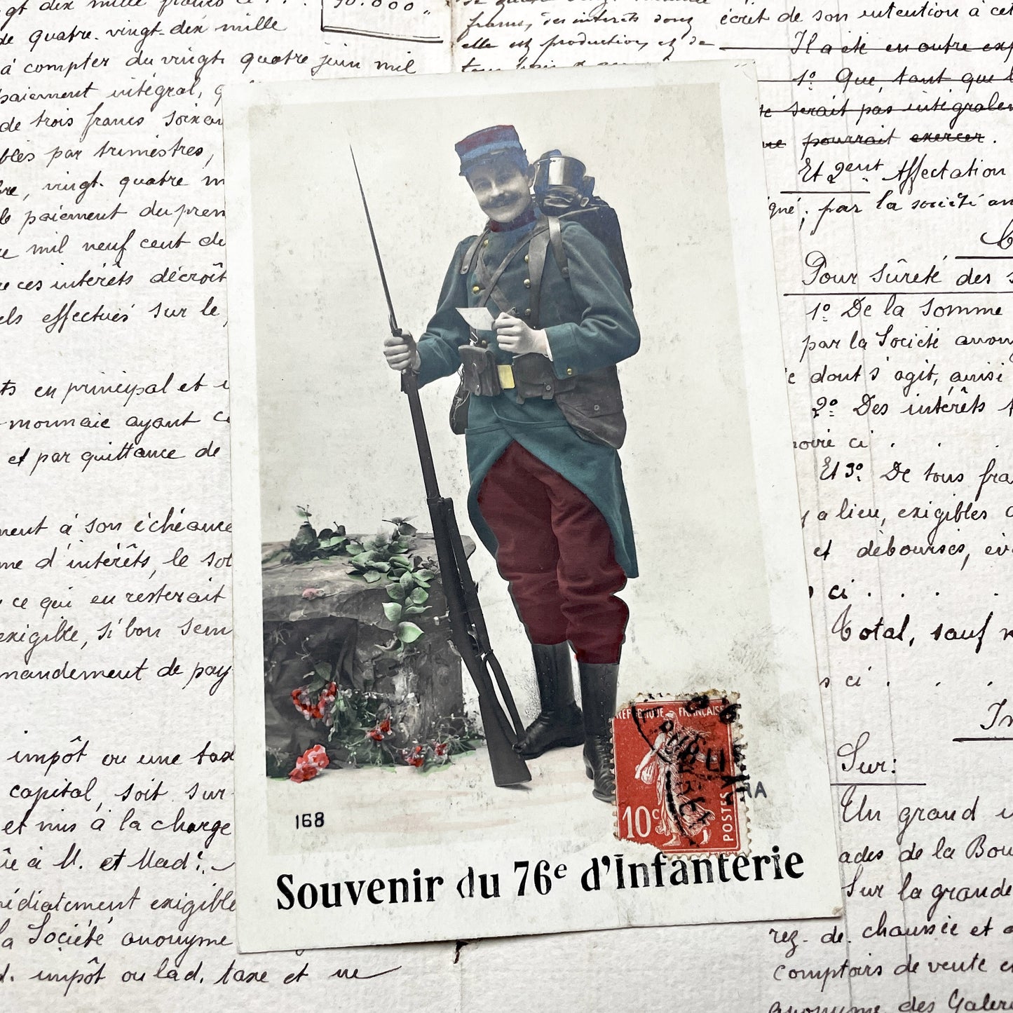 1910s - French Infantry Soldier Postcard - 76th Regiment Military Souvenir - Vintage Pre-WWI Ephemera - Historical Collectible Card