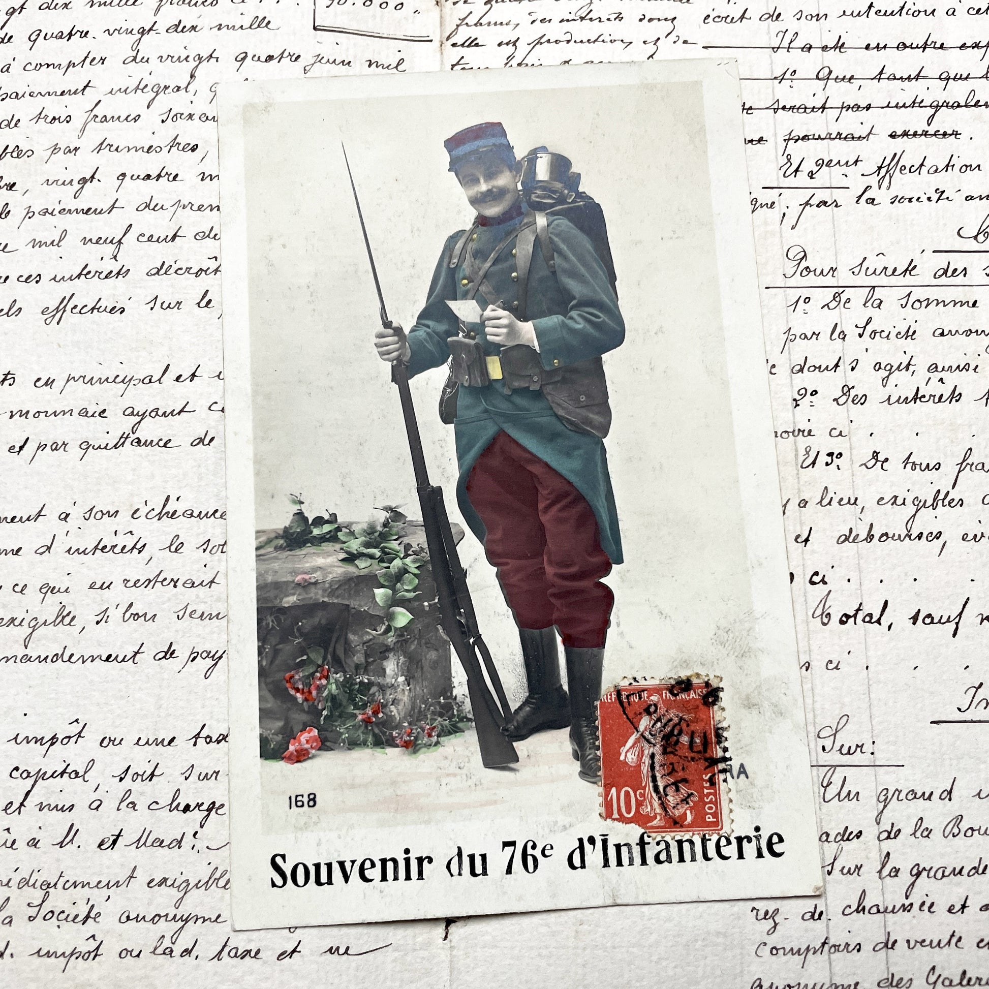 1910s - French Infantry Soldier Postcard - 76th Regiment Military Souvenir - Vintage Pre-WWI Ephemera - Historical Collectible Card