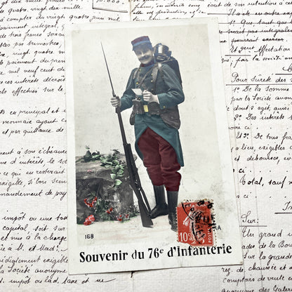 1910s - French Infantry Soldier Postcard - 76th Regiment Military Souvenir - Vintage Pre-WWI Ephemera - Historical Collectible Card
