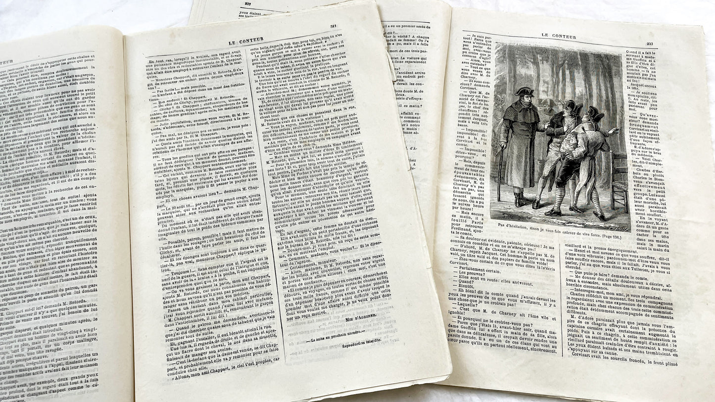 Late 19th - French Literary Newspaper Duo - Le Conteur Publications from 1880-1881 - Vintage French Periodical Set with Engravings